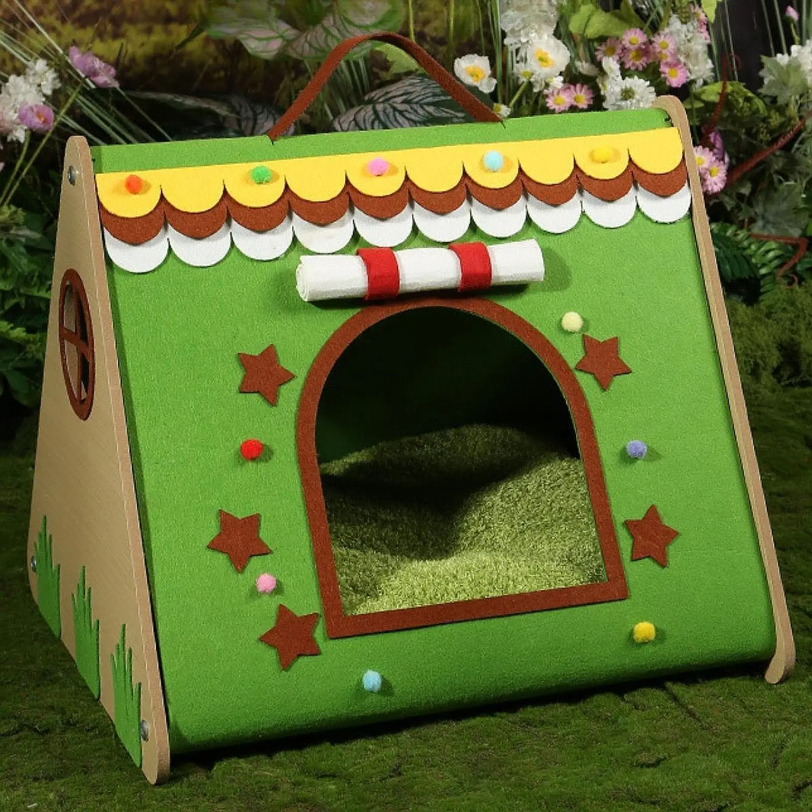 Cat House with Pad Semi Closed Pet Bed Warmer Pet Supplies Nest Anti Slip Cat Beds for Small Medium Dogs and Cats