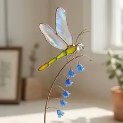Estaca decorativa de jardín con forma de libélula y adornos florales