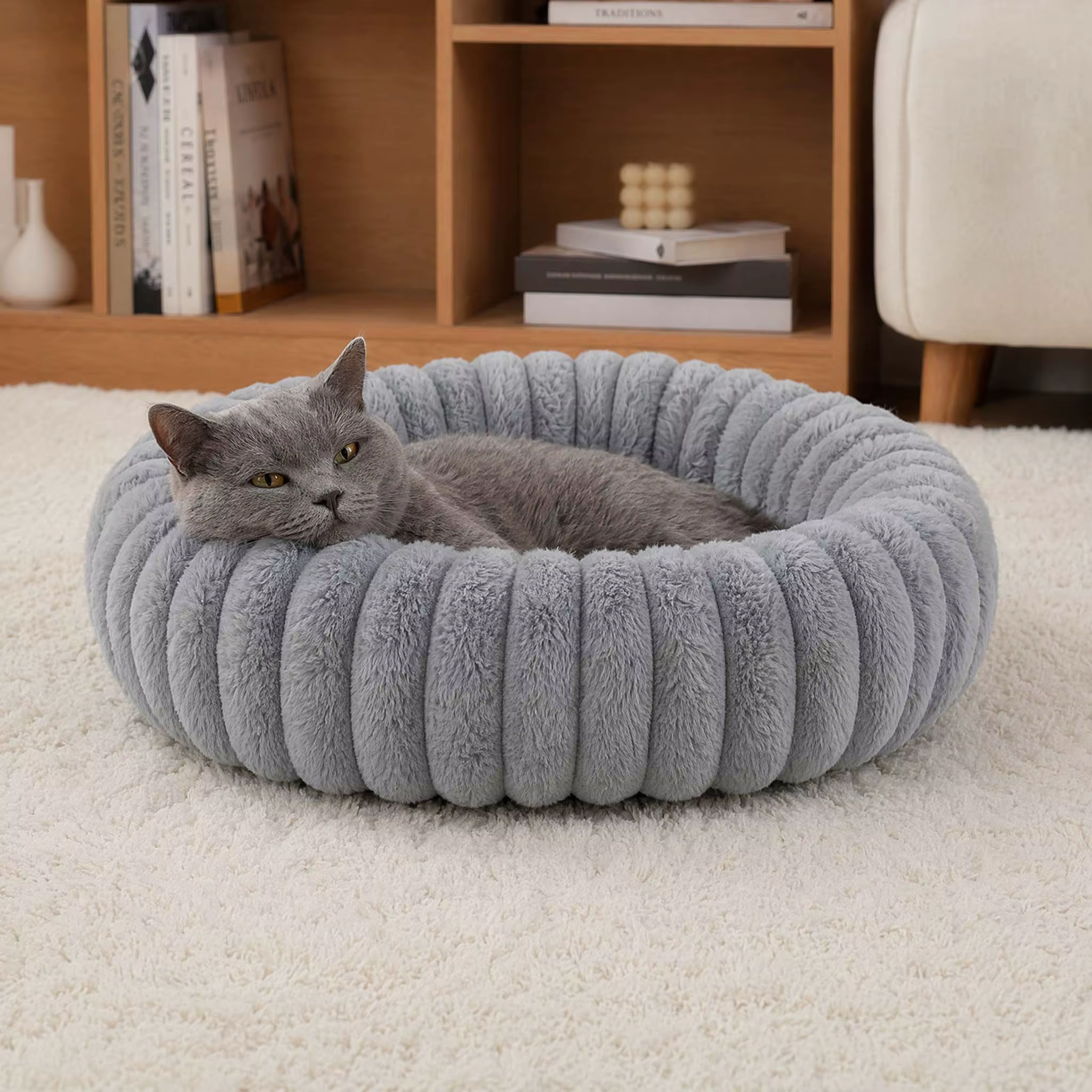 Cama redonda tipo donut para gatos y perros pequeños y medianos - imagen 5