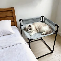Cama anticaídas para gatos con barandilla, desenfundable transpirable