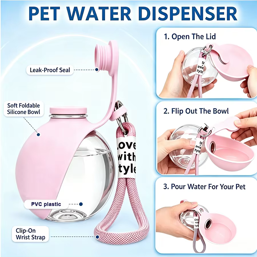 Botella de agua portátil plegable para perros y gatos anti-fugas - imagen 3