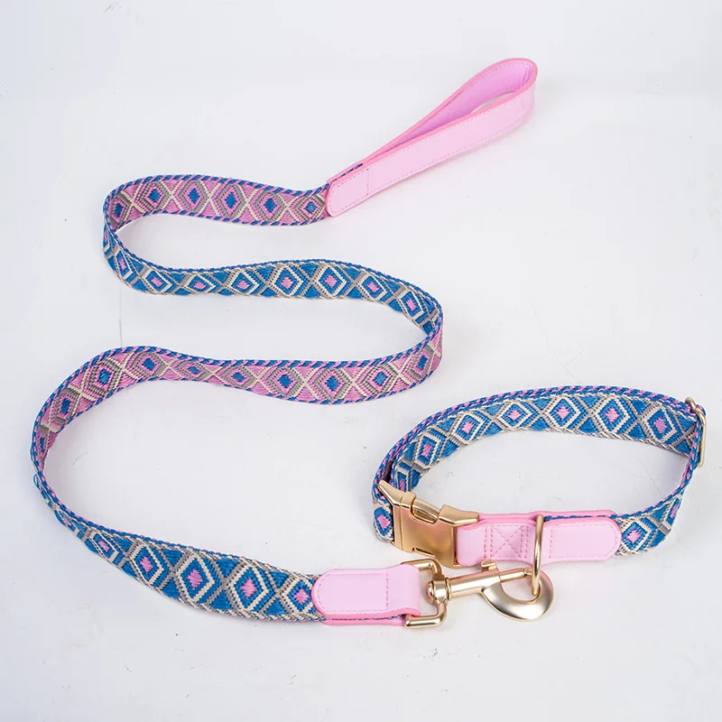 Conjunto collar y correa perro jacquard boho antitirones PU - imagen 5