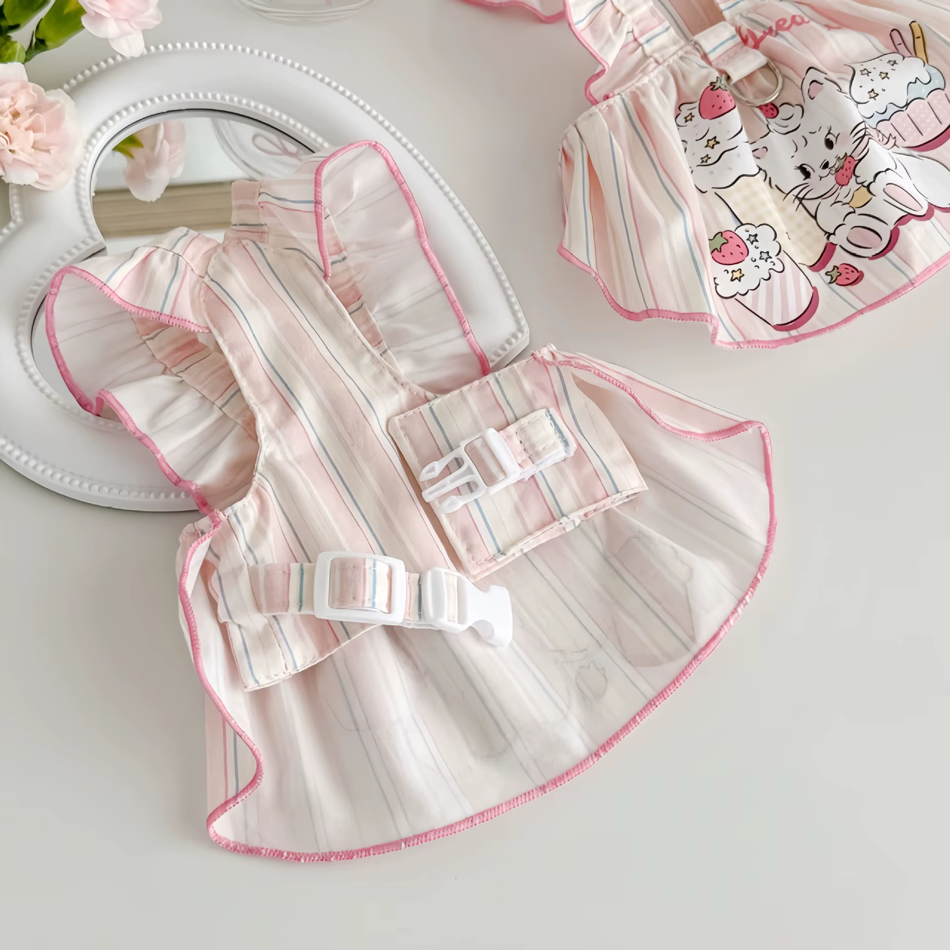 Vestido de verano con mangas de volantes a rayas para gatos y perros - imagen 5