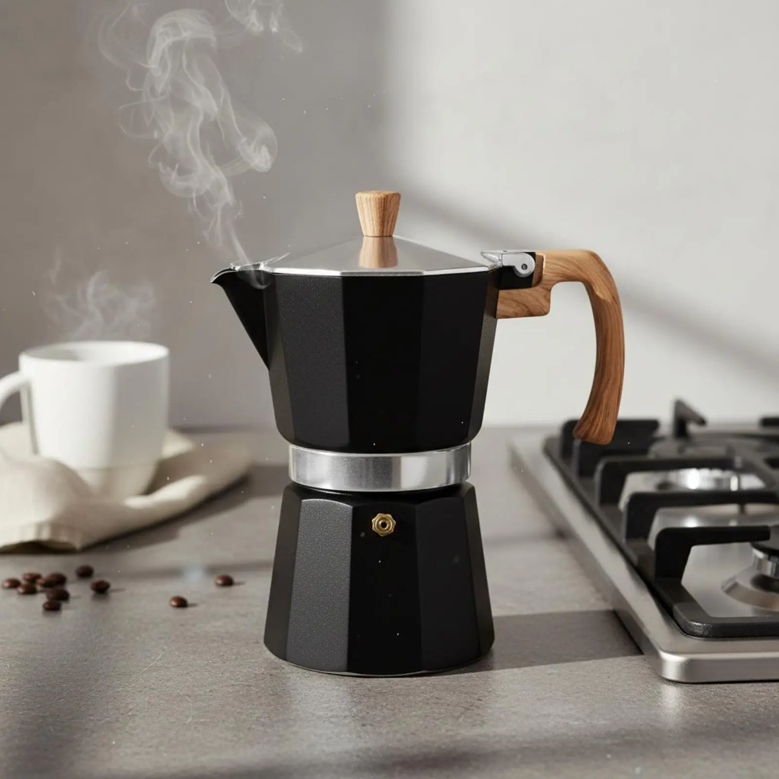 Cafetera italiana octogonal de aluminio con seguridad y fácil limpieza - imagen 3