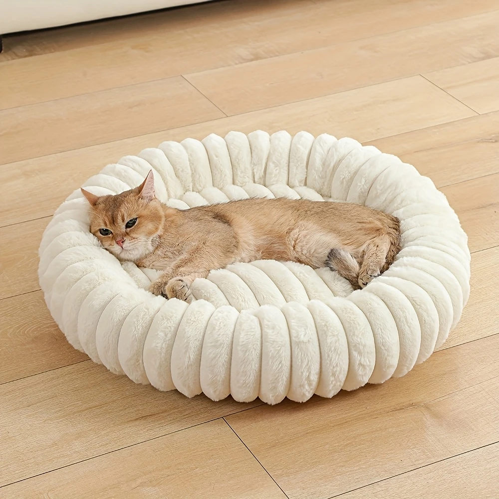Cama nido donut redonda de peluche suave para gatos y perros - imagen 3
