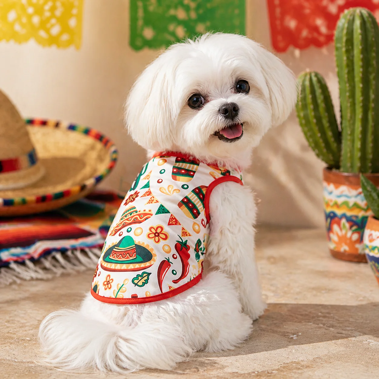 Camiseta sin mangas para perro, estilo fiesta mexicana transpirable – Ropa con estampado - imagen 4