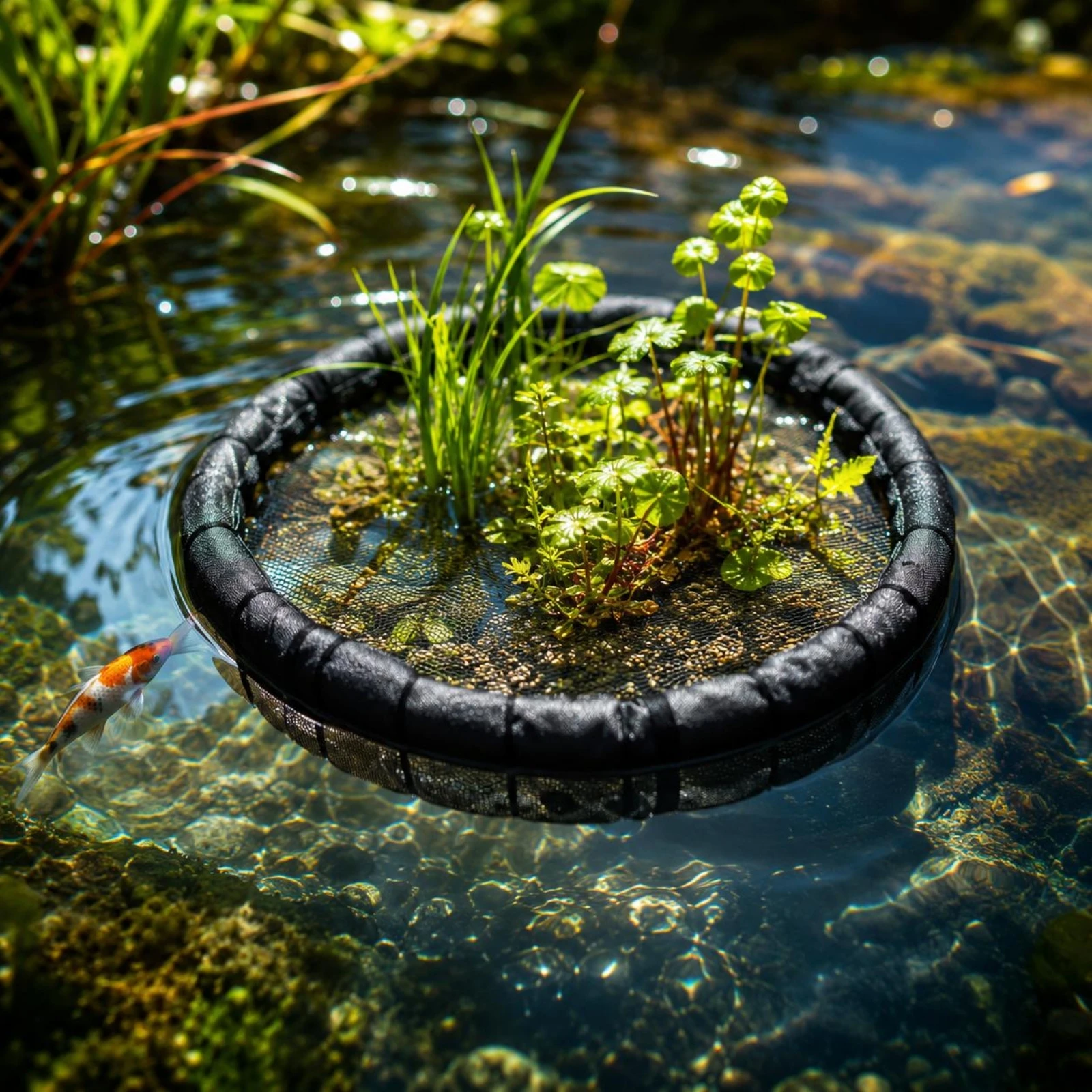 Red de protección flotante para plantas con borde acolchado