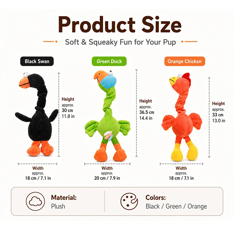 Juguete de peluche con cuello largo y forma de pájaro con sonido