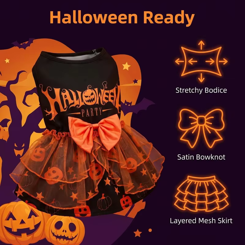 Tutú naranja con lazo para perros y gatos – Disfraz de Halloween - imagen 2