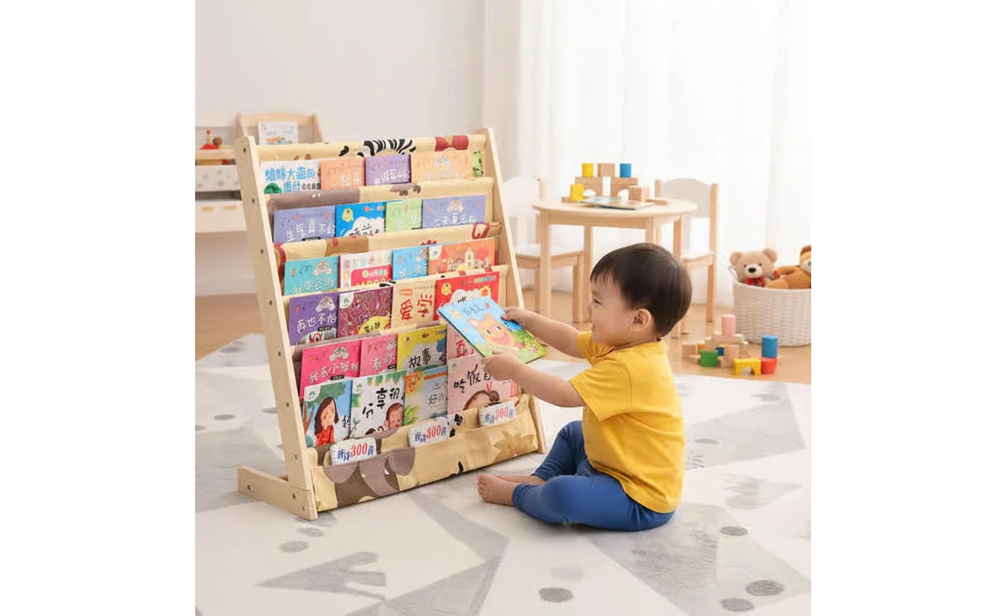 Estante de lectura infantil con niveles para exponer cuentos