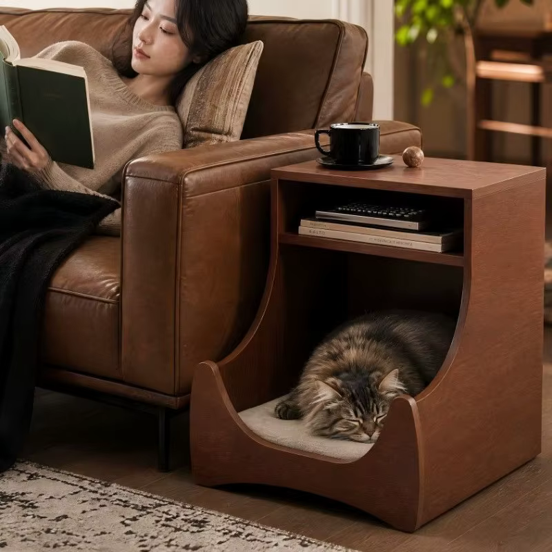 Mesa de noche madera para gatos, cama-cueva suave multifuncional - imagen 2