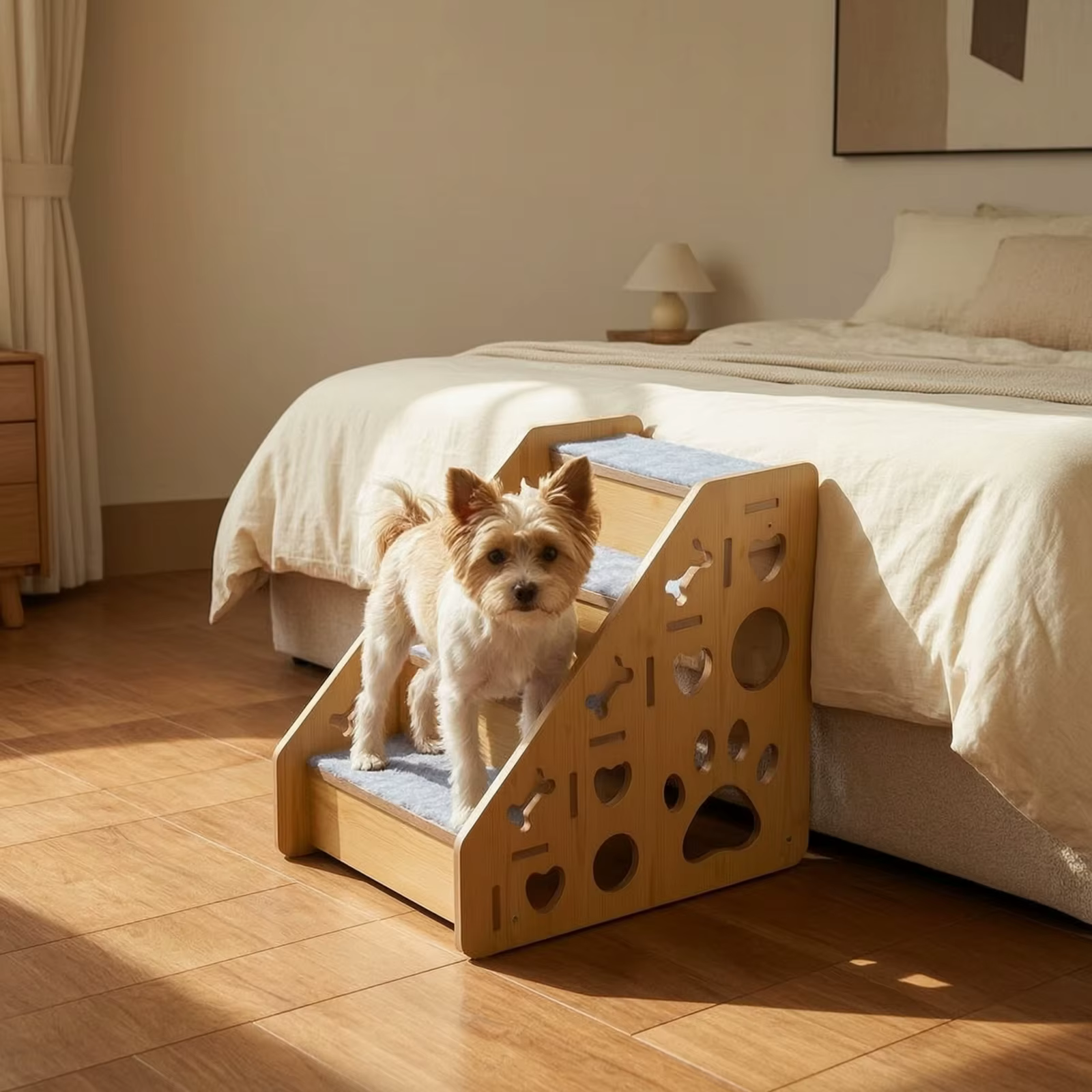 Escalera madera 4 peldaños ancha para perros pequeños - imagen 3