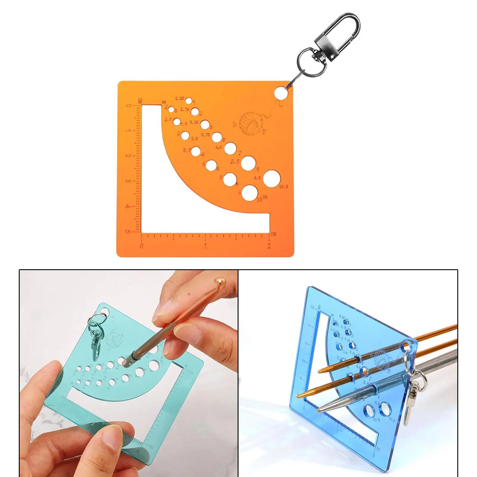 Medidor de Agujas de Tejer Acrílico con Clip – Regla Cuadrada para Manualidades - imagen 3