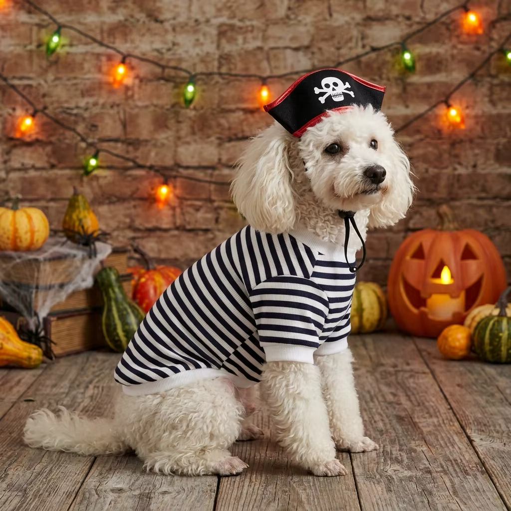 Disfraz de pirata con camiseta de rayas para mascota