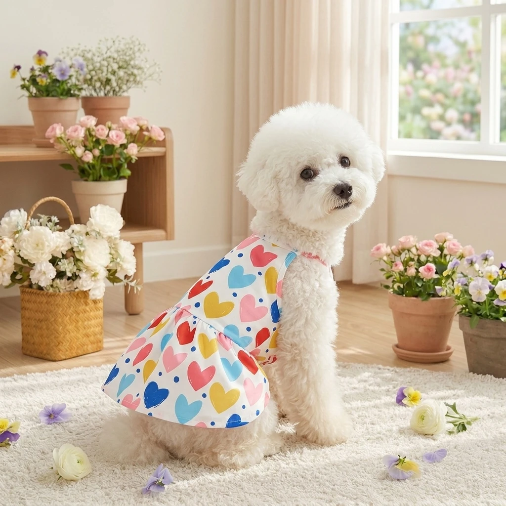 Detalle del tejido y ajuste del vestido para mascotas
