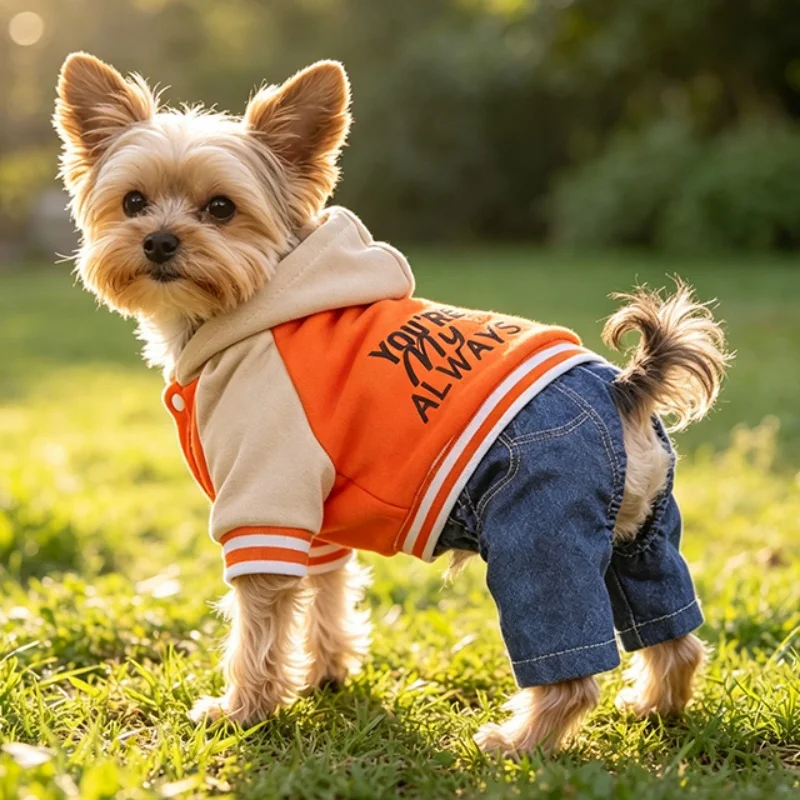 Mono para perros y gatos con estampado de letras – Chaqueta suave de otoño - imagen 2