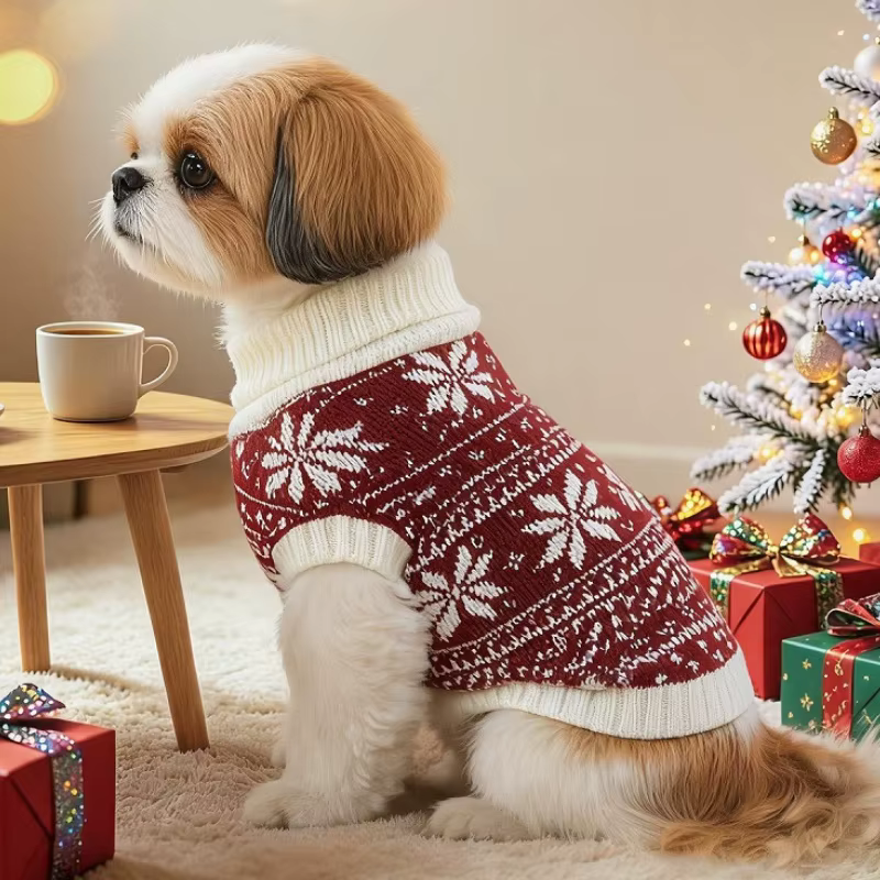 Jersey tejido cuello alto para perros y gatos con estampado de lazo - imagen 4