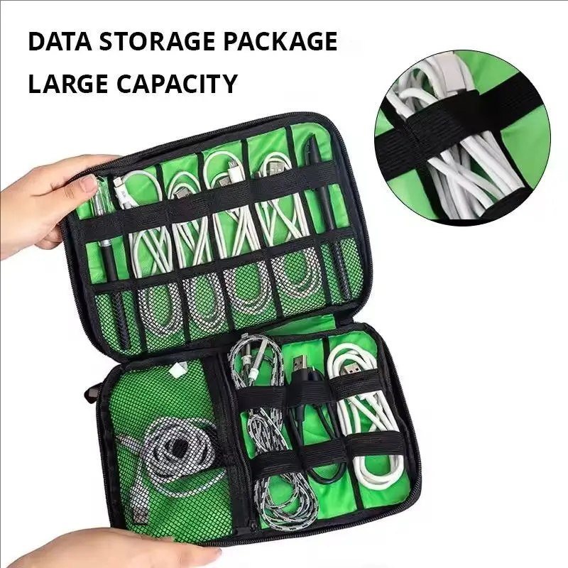 Bolsa organizadora de accesorios electrónicos color negro y verde