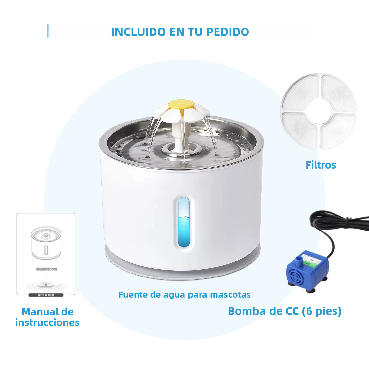 Bebedero Automático de Acero para Gatos y Perros – 3.4L con Filtro - imagen 5