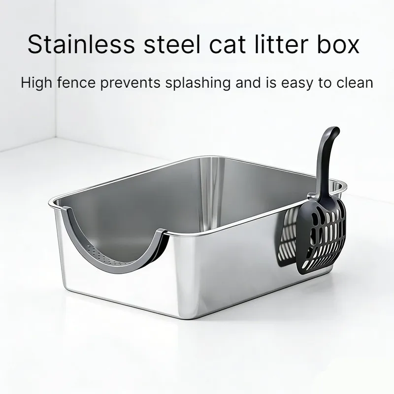 Caja de arena para gatos de acero inoxidable con pala integrada - imagen 3