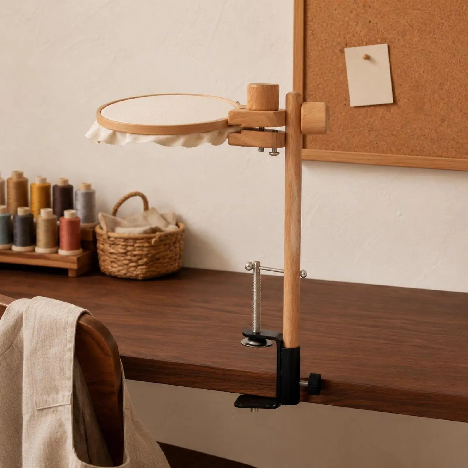 Soporte ajustable bastidor bordado con abrazadera – Aro madera para costura manual - imagen 3