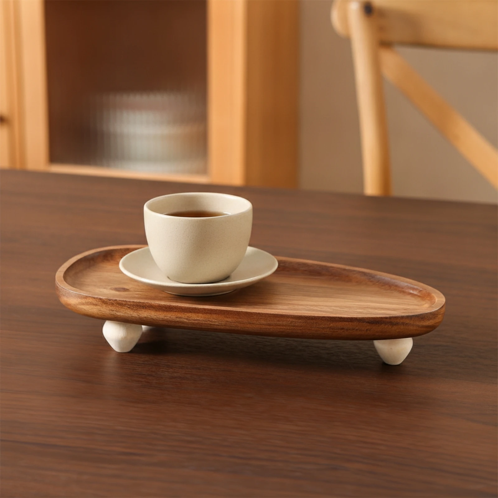 Bandeja elevada para gatos y perros con base de madera natural - imagen 3
