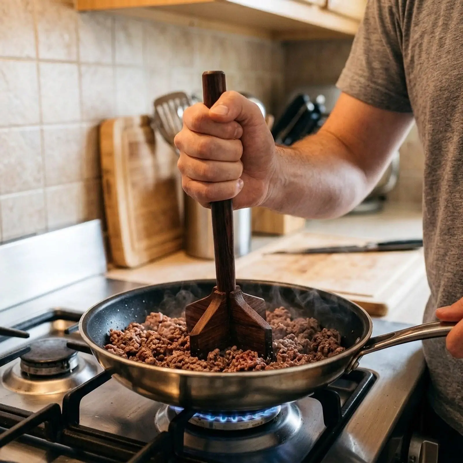 Picador de carne de madera para comida casera perro y gato - imagen 4