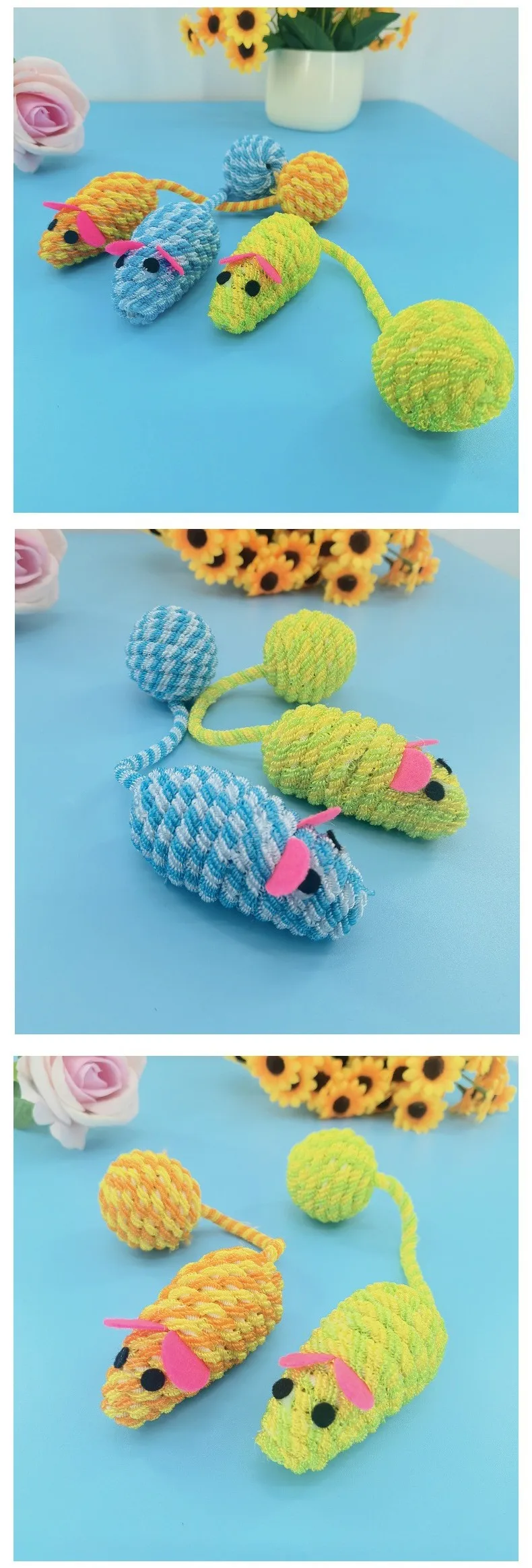 Ratón de peluche para gatos con cuerdas coloridas