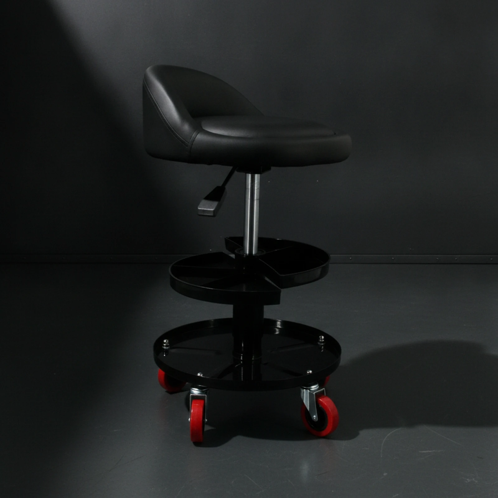 Taburete de taller ergonómico con ruedas y bandeja para herramientas - imagen 3