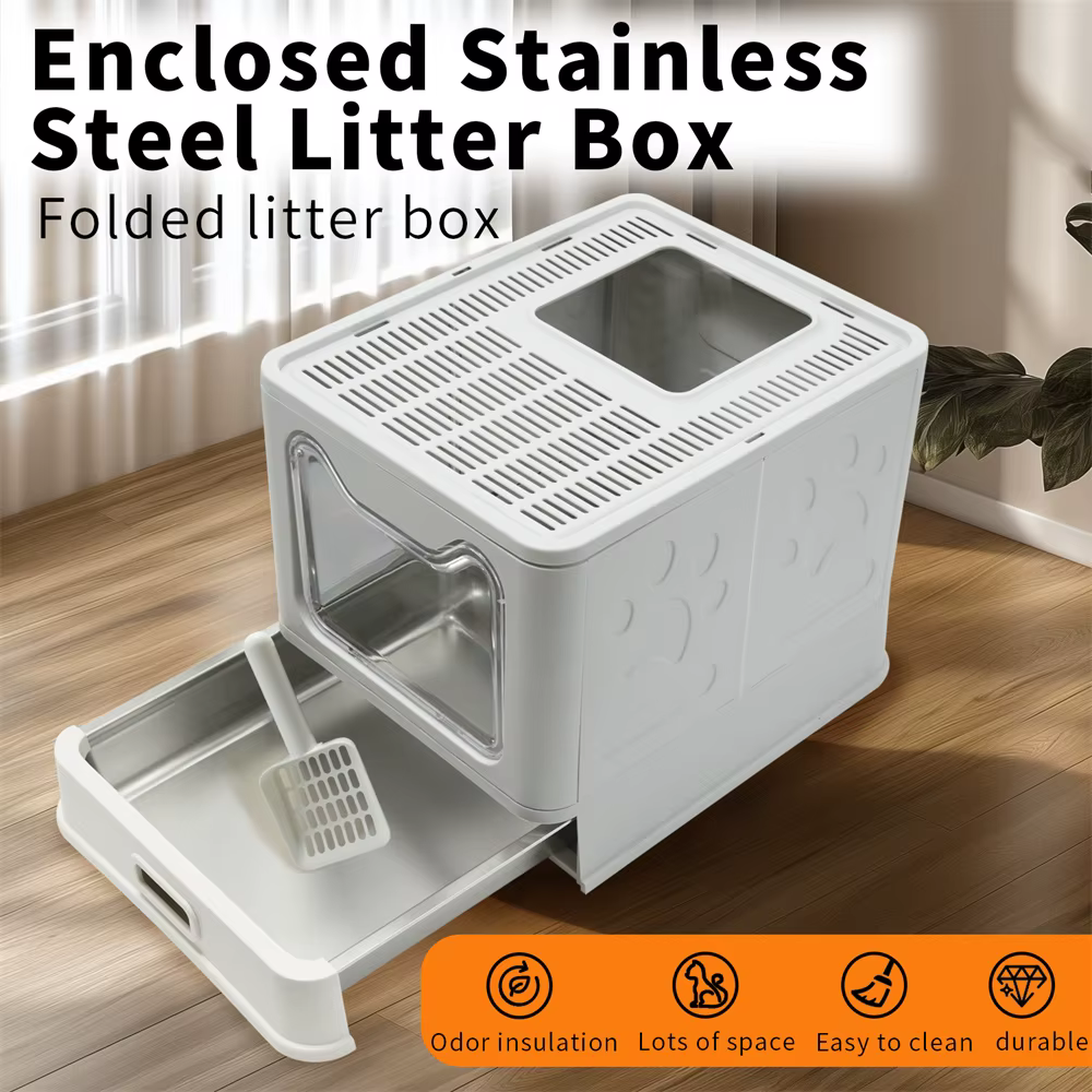 Caja de arena cerrada acero inoxidable para gatos con tapa - imagen 2