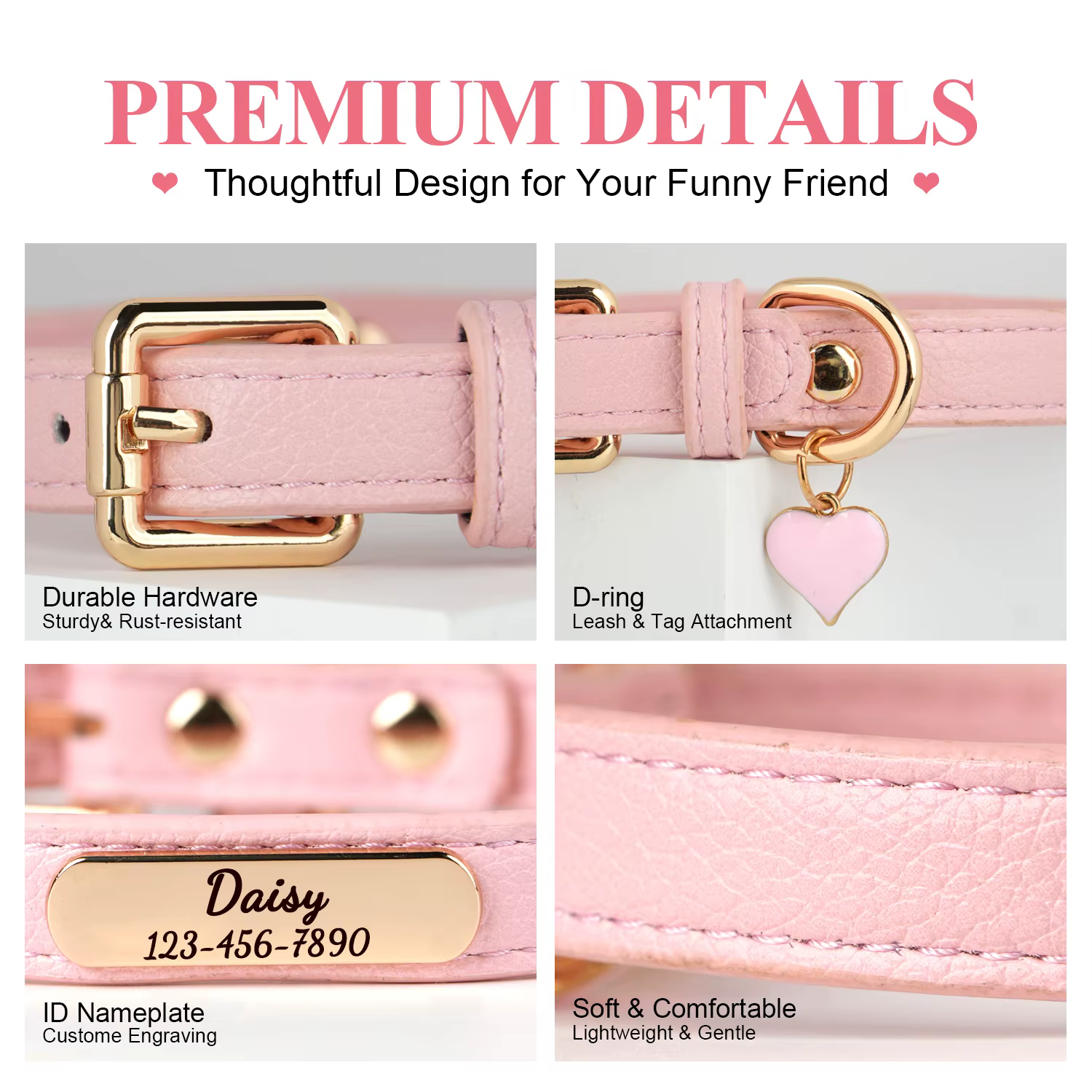 Collar personalizado de cuero suave con placa para perros y gatos - imagen 4