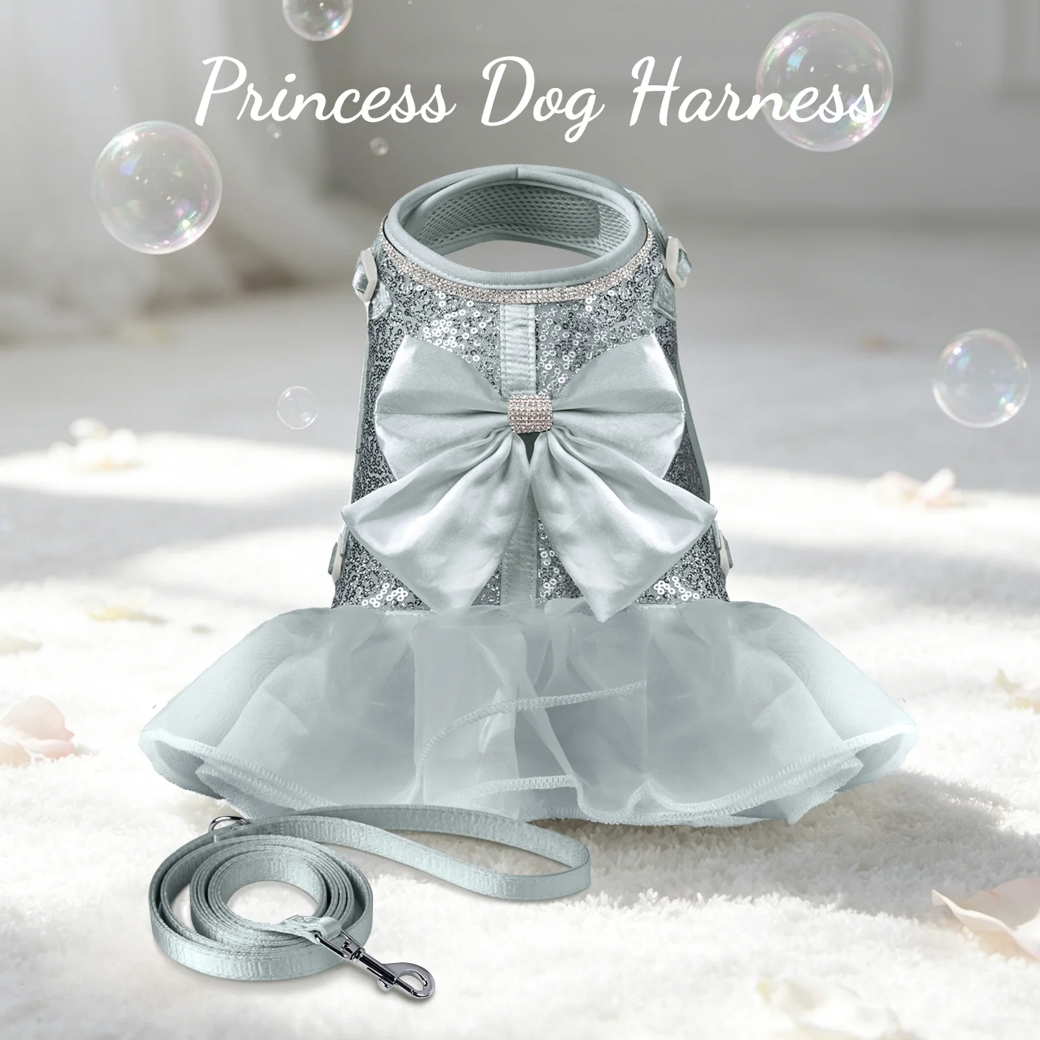 Arnés con vestido princesa con lazo para perros y gatos pequeños - imagen 4