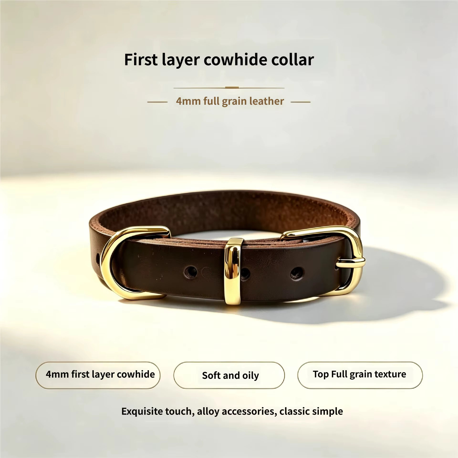 Collar de cuero clásico ajustable para perros pequeños y grandes