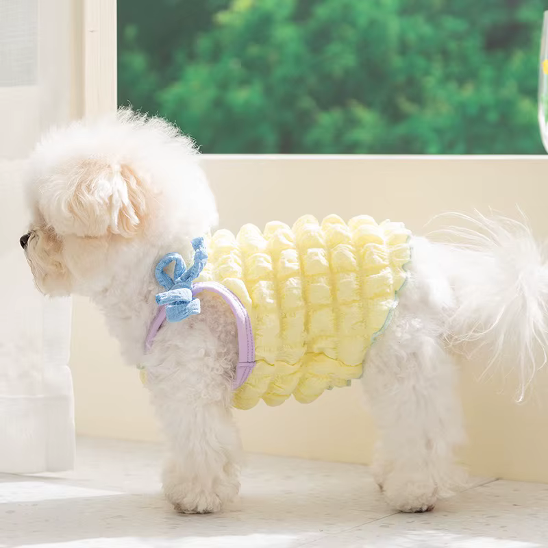 Vestido de verano rosa con lazo y falda de burbujas para perros - imagen 2