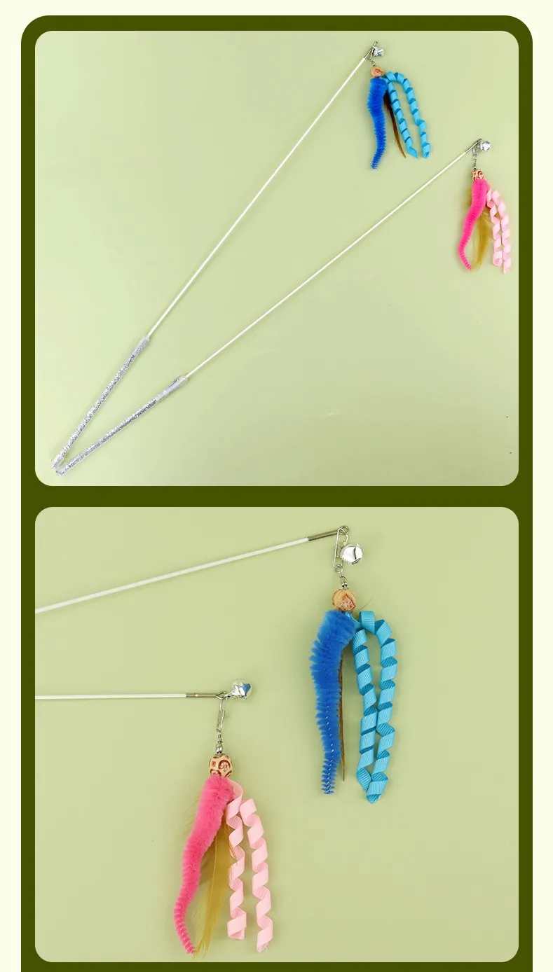 Mango flexible de la varita para gatos con borlas de arcoíris