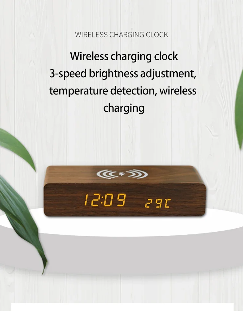Reloj despertador digital LED de madera con pantalla y control