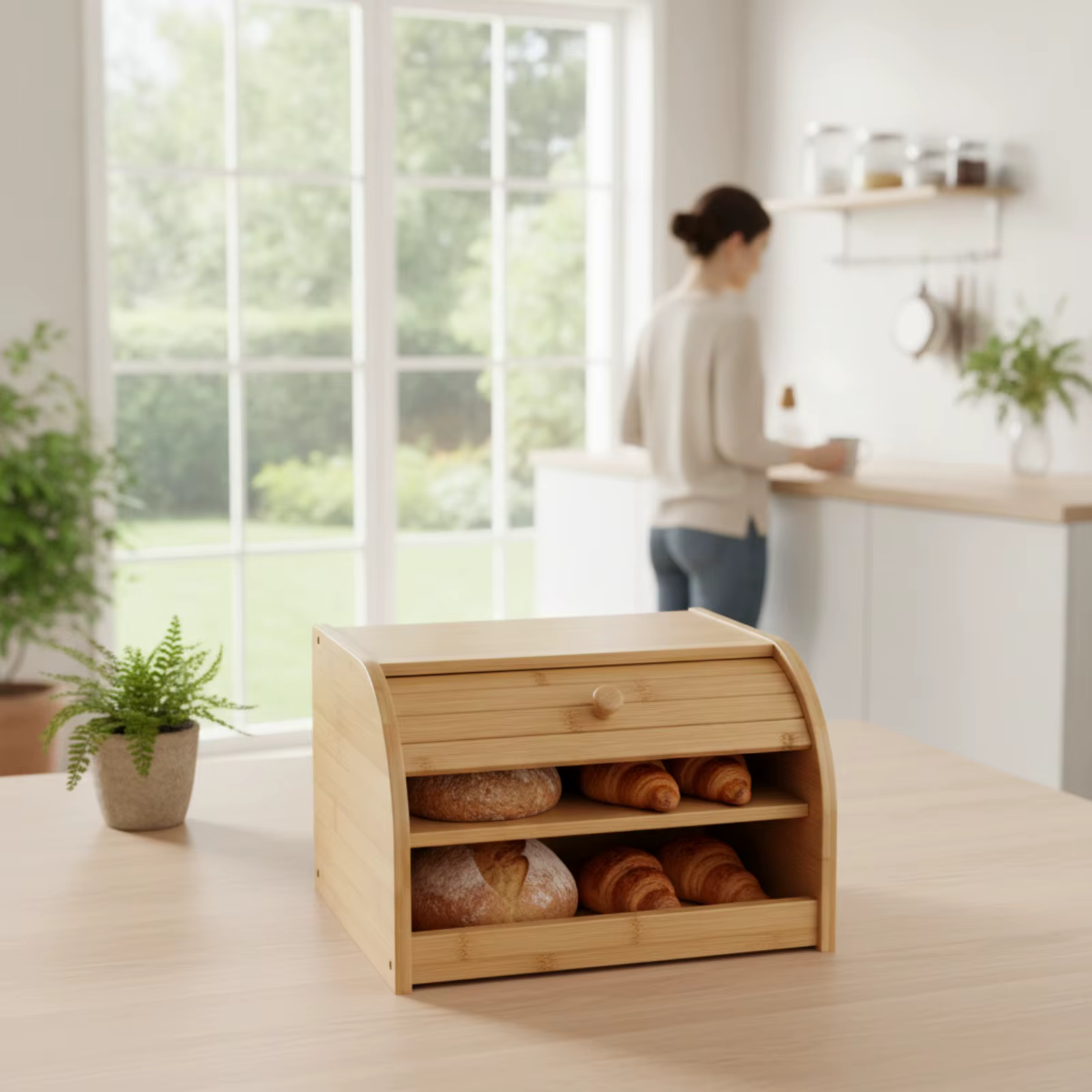 Caja de Pan de Dos Niveles – Organizador Compacto para Despensa - imagen 4