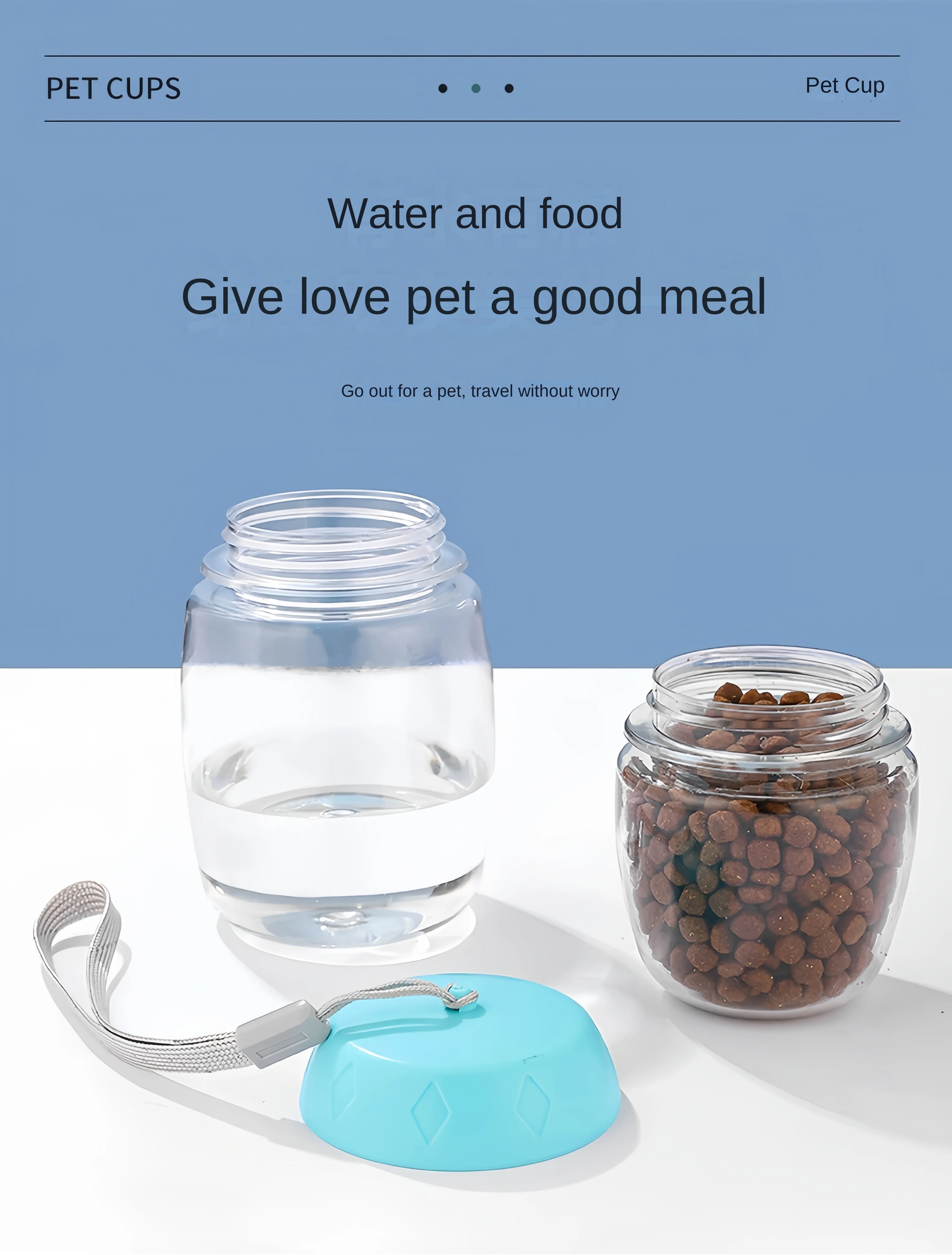 Botella portátil para mascotas con dispensador de agua y alimento