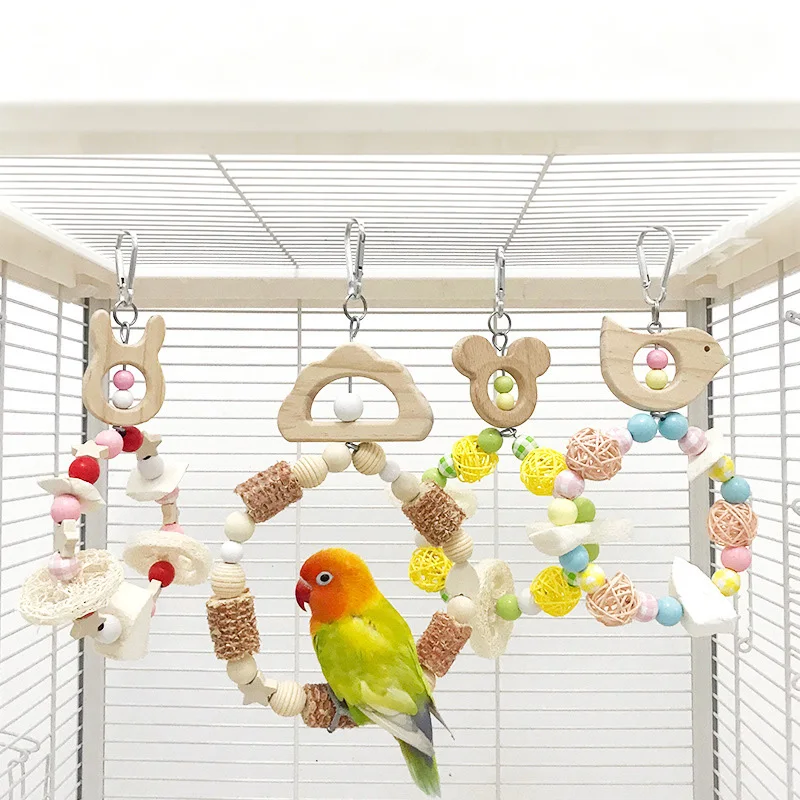 Juguetes para loros de madera: columpio, puente y juguete de jaula - imagen 4