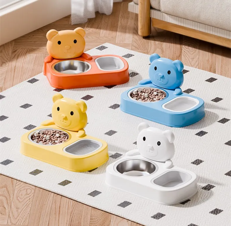 Comedero con tazones de acero inoxidable diseñado para perros y gatos