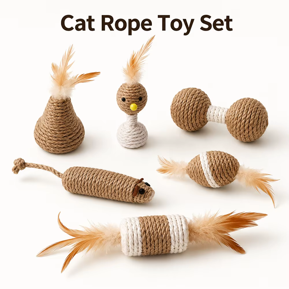 Juguetes de sisal con plumas para gatos: cuerdas para morder - imagen 3