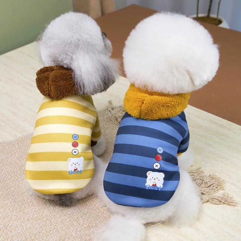 Sudadera con capucha a rayas para perros y gatos – Moda cálida de otoño - imagen 2