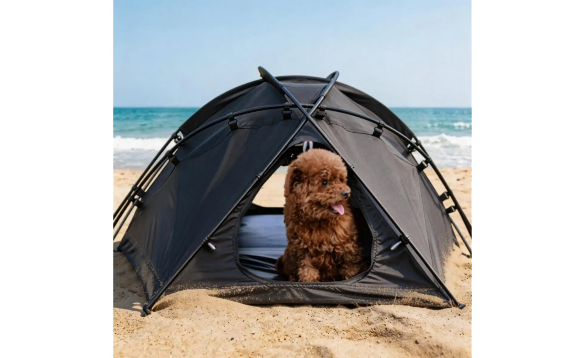 Detalle de la tela impermeable de la carpa para mascotas