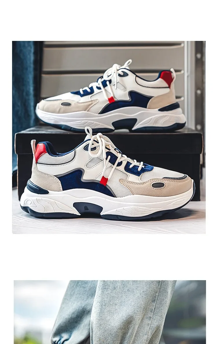 Zapatillas deportivas para hombre con cordones, transpirables y suela gruesa