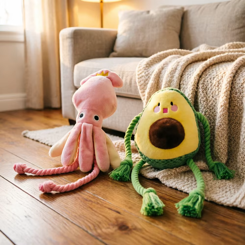 Juguete chirriante masticable para perros: pulpo con peluche - imagen 2