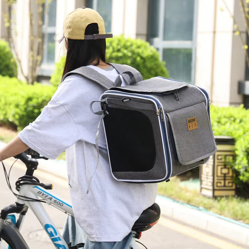 Bolsa bandolera para gato estilo nórdico – Transporte en coche y bici - imagen 5