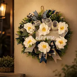 Colgante rústico de puerta con flores artificiales para gatos y perros