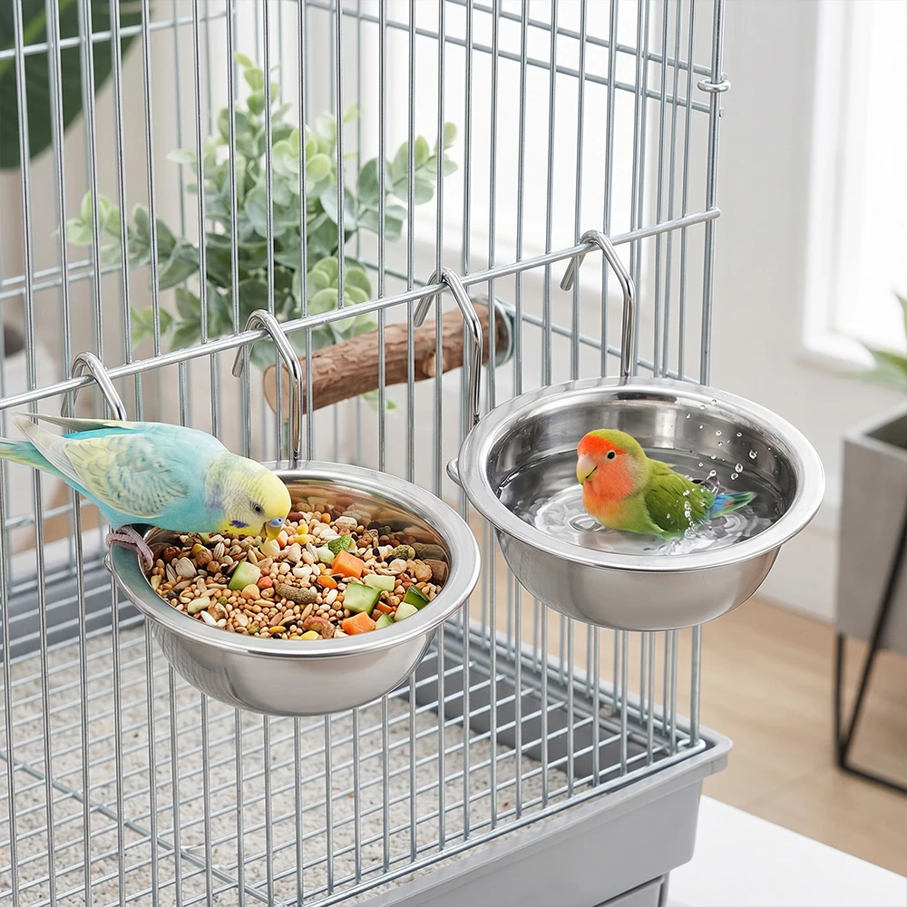 Comedero de acero inoxidable colgante para pájaros: tazón con cierre - imagen 3