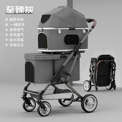 Carrito de paseo doble ligero y plegable para perros y gatos