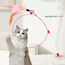 Juguete para gatos con plumas y campana: palo de acero para jugar